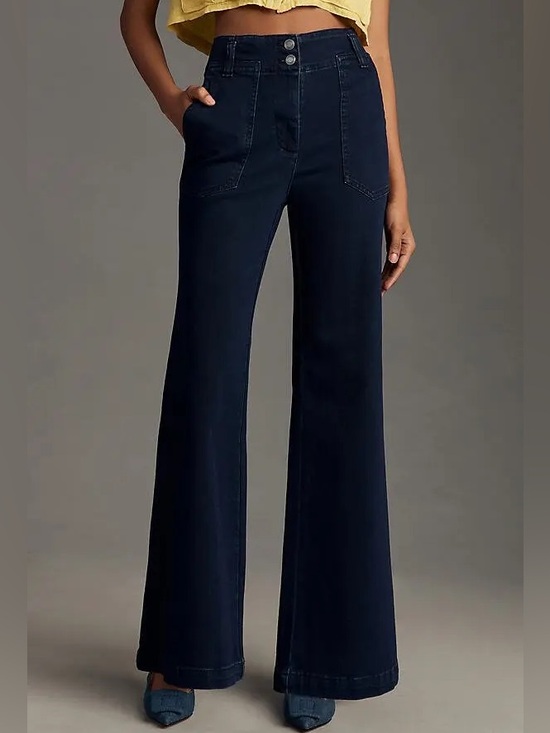 Anthropologie Denim - Maeve by Anthropologie - the Naomi Jean - Dark indigo Wide-Leg High-Rise Jeans